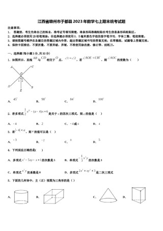 江西省赣州市于都县2023年数学七上期末统考试题含解析.doc