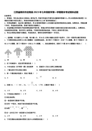 江西省赣州市定南县2023年七年级数学第一学期期末考试模拟试题含解析.doc