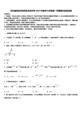 河北省保定市竞秀区乐凯中学2023年数学七年级第一学期期末监测试题含解析.doc
