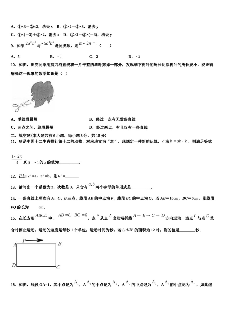 河北省定州市杨家庄初级中学2023-2024学年数学七年级第一学期期末教学质量检测模拟试题含解析.doc_第2页