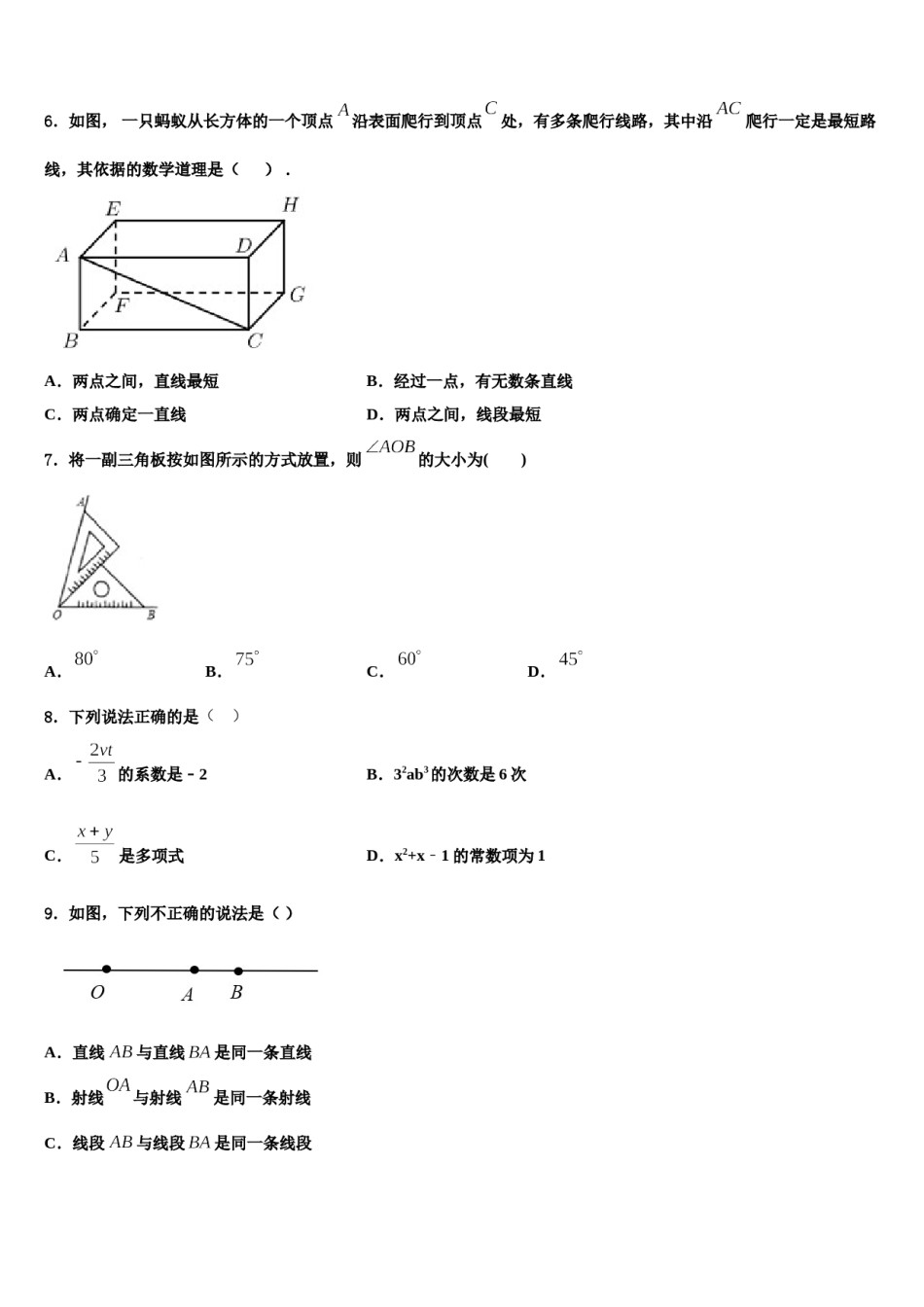 河北省廊坊广阳区七校联考2023-2024学年七年级数学第一学期期末综合测试试题含解析.doc_第2页