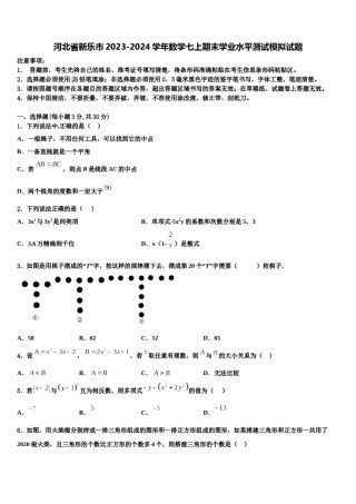 河北省新乐市2023-2024学年数学七上期末学业水平测试模拟试题含解析.doc