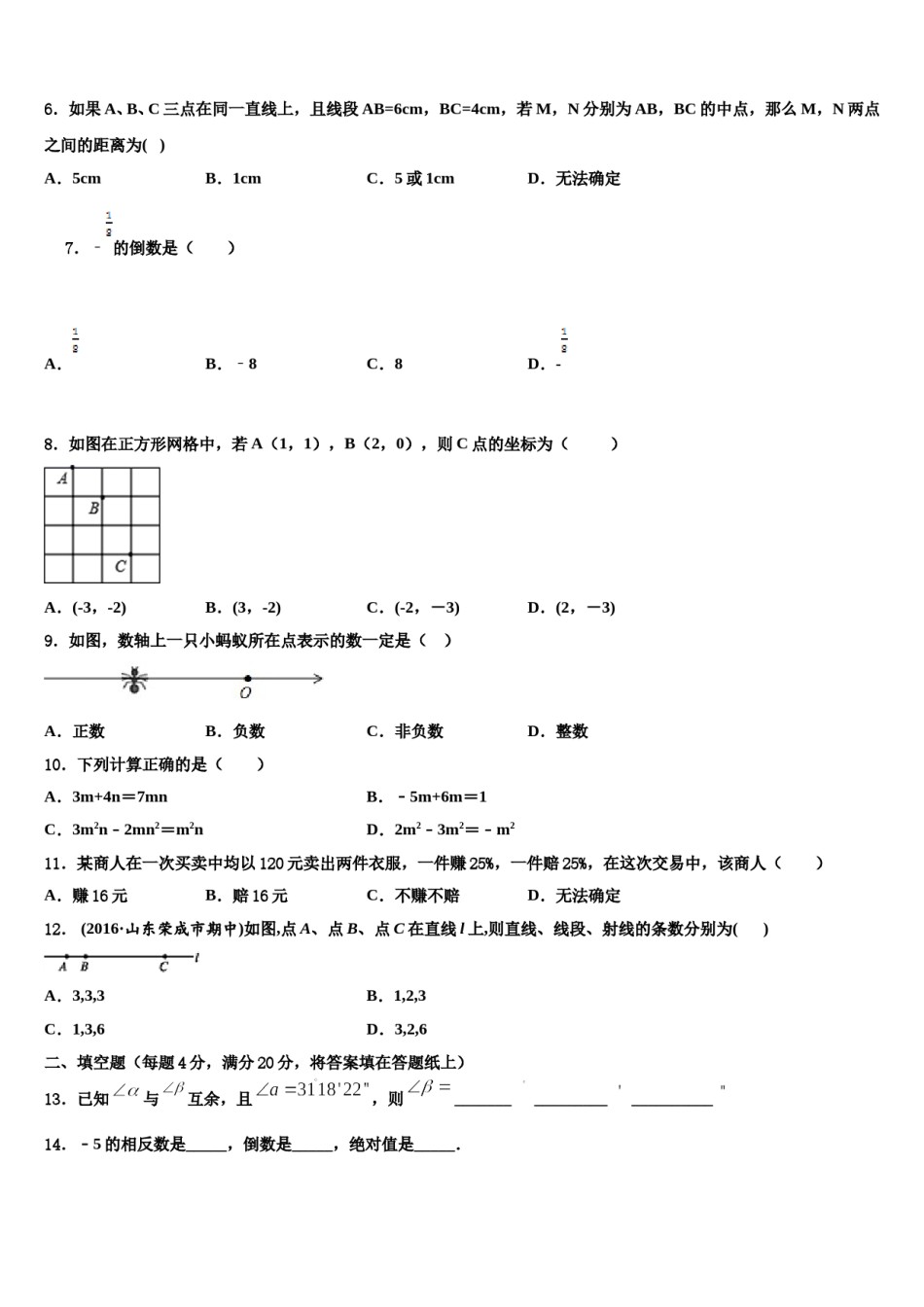 河北省沧州市2023-2024学年数学七年级第一学期期末达标检测模拟试题含解析.doc_第2页