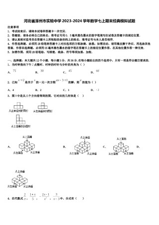 河北省涿州市实验中学2023-2024学年数学七上期末经典模拟试题含解析.doc