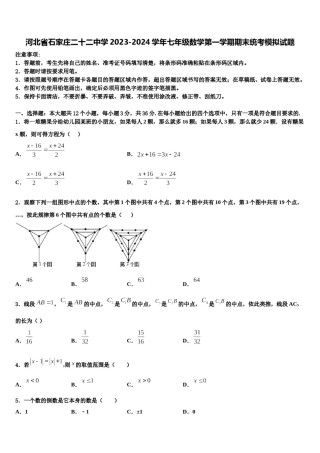 河北省石家庄二十二中学2023-2024学年七年级数学第一学期期末统考模拟试题含解析.doc