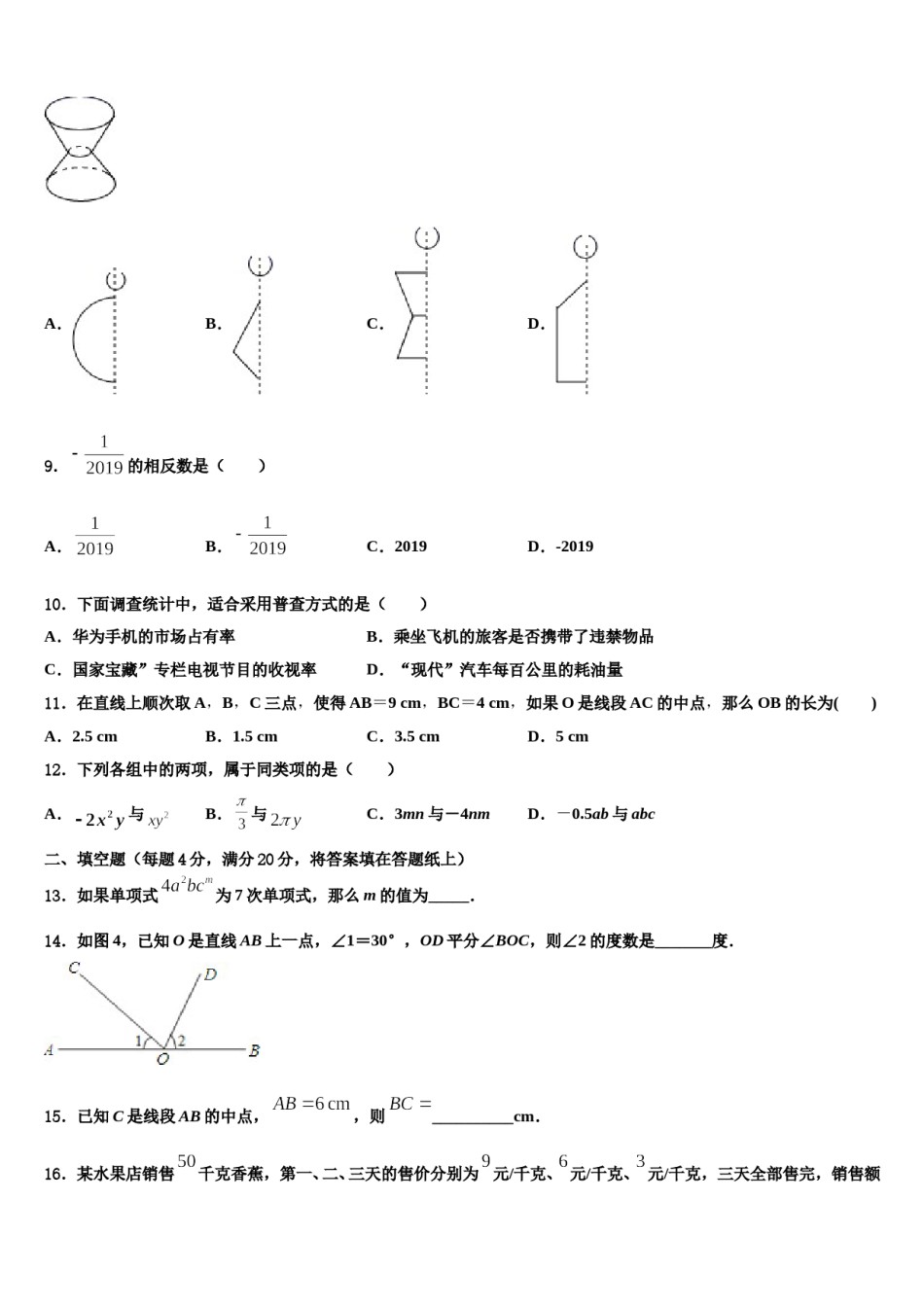 河北省石家庄市新乐市2023-2024学年数学七年级第一学期期末达标检测模拟试题含解析.doc_第2页