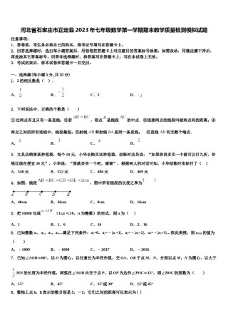 河北省石家庄市正定县2023年七年级数学第一学期期末教学质量检测模拟试题含解析.doc