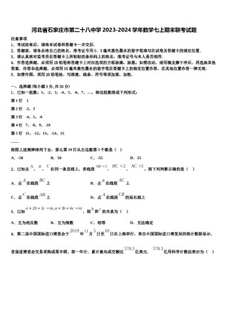 河北省石家庄市第二十八中学2023-2024学年数学七上期末联考试题含解析.doc
