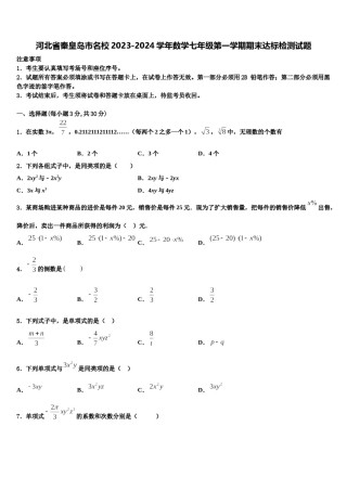 河北省秦皇岛市名校2023-2024学年数学七年级第一学期期末达标检测试题含解析.doc