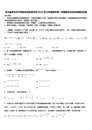 河北省邢台市宁晋县东城实验中学2023年七年级数学第一学期期末达标检测模拟试题含解析.doc
