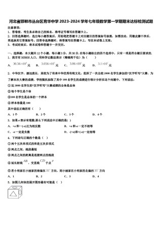 河北省邯郸市丛台区育华中学2023-2024学年七年级数学第一学期期末达标检测试题含解析.doc