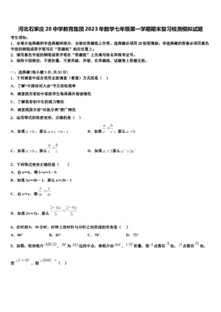 河北石家庄28中学教育集团2023年数学七年级第一学期期末复习检测模拟试题含解析.doc