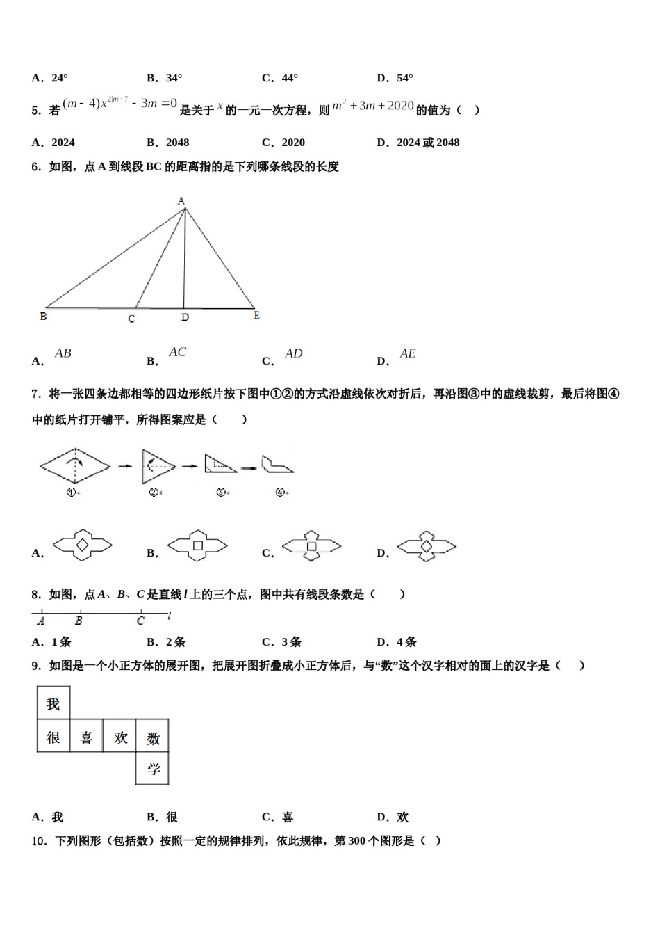 河南周口港区2023-2024学年七年级数学第一学期期末监测模拟试题含解析.doc_第2页