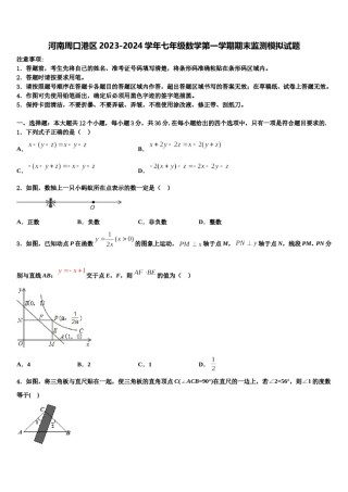 河南周口港区2023-2024学年七年级数学第一学期期末监测模拟试题含解析.doc