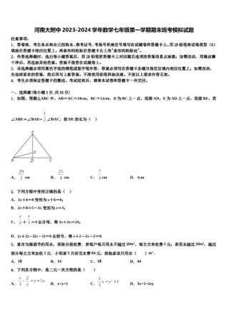 河南大附中2023-2024学年数学七年级第一学期期末统考模拟试题含解析.doc