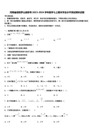 河南省信阳罗山县联考2023-2024学年数学七上期末学业水平测试模拟试题含解析.doc