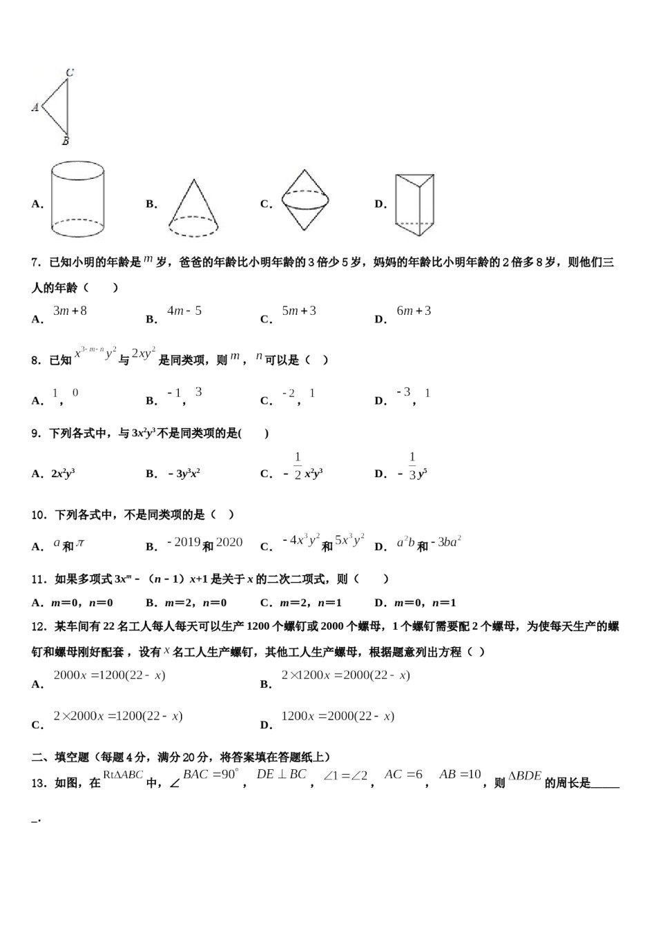 河南省南阳南召县联考2023年七年级数学第一学期期末质量跟踪监视试题含解析.doc_第2页