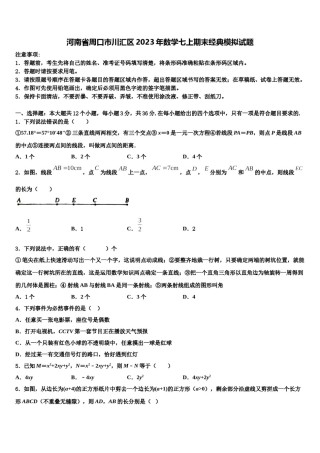 河南省周口市川汇区2023年数学七上期末经典模拟试题含解析.doc
