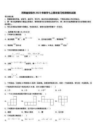河南省安阳市2023年数学七上期末复习检测模拟试题含解析.doc