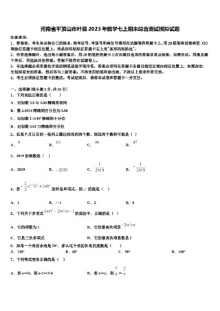 河南省平顶山市叶县2023年数学七上期末综合测试模拟试题含解析.doc