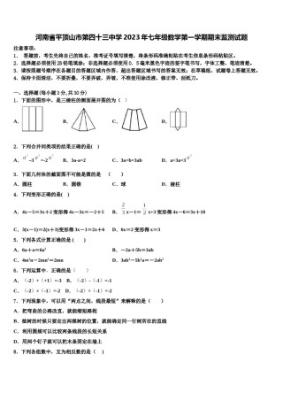 河南省平顶山市第四十三中学2023年七年级数学第一学期期末监测试题含解析.doc
