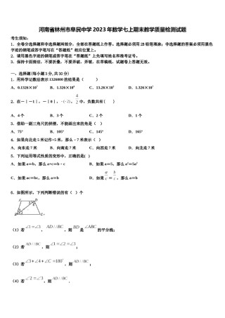 河南省林州市阜民中学2023年数学七上期末教学质量检测试题含解析.doc