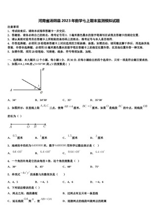河南省汤阴县2023年数学七上期末监测模拟试题含解析.doc