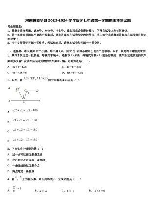 河南省西华县2023-2024学年数学七年级第一学期期末预测试题含解析.doc