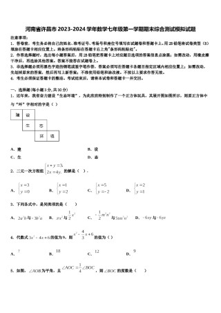 河南省许昌市2023-2024学年数学七年级第一学期期末综合测试模拟试题含解析.doc