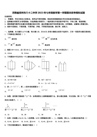 河南省郑州市八十二中学2023年七年级数学第一学期期末统考模拟试题含解析.doc