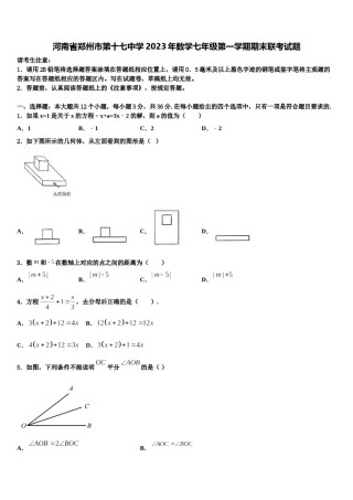 河南省郑州市第十七中学2023年数学七年级第一学期期末联考试题含解析.doc