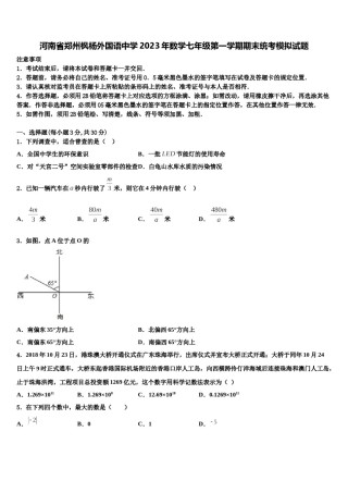 河南省郑州枫杨外国语中学2023年数学七年级第一学期期末统考模拟试题含解析.doc