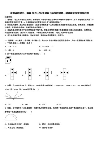 河南省鹤壁市、淇县2023-2024学年七年级数学第一学期期末统考模拟试题含解析.doc