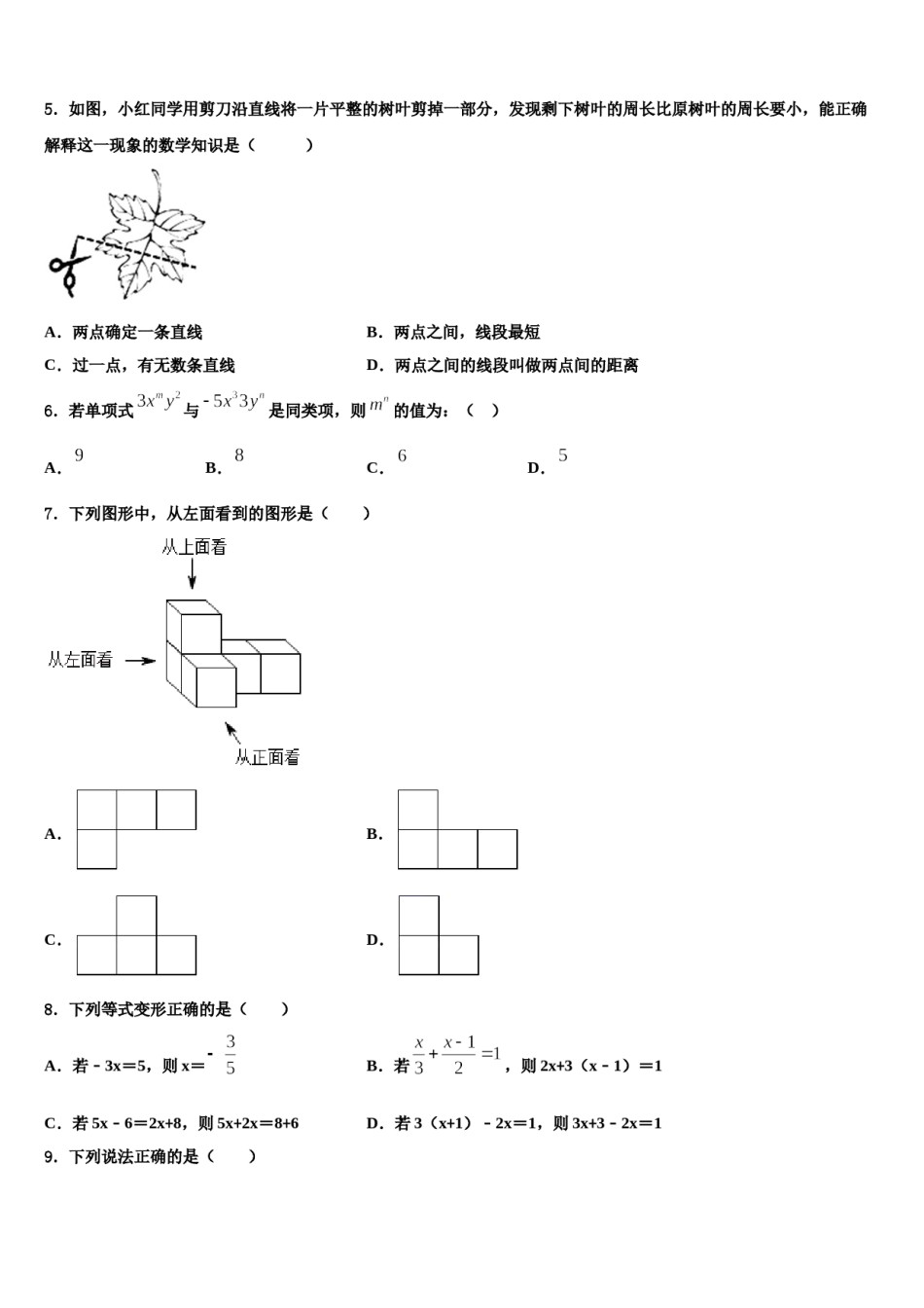 河南郑州2023-2024学年数学七上期末统考试题含解析.doc_第2页