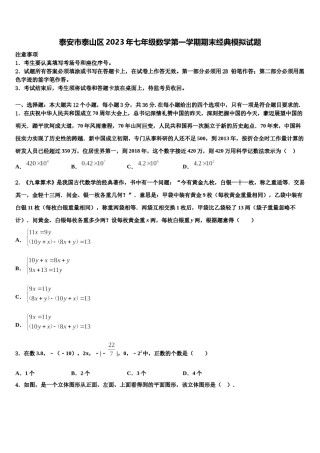 泰安市泰山区2023年七年级数学第一学期期末经典模拟试题含解析.doc