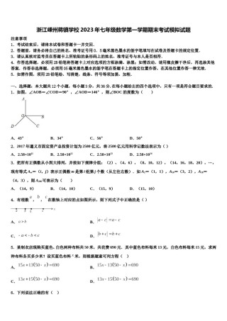 浙江嵊州蒋镇学校2023年七年级数学第一学期期末考试模拟试题含解析.doc