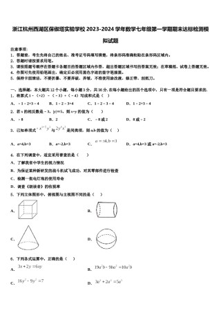 浙江杭州西湖区保俶塔实验学校2023-2024学年数学七年级第一学期期末达标检测模拟试题含解析.doc