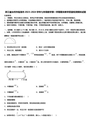 浙江省台州市临海市2023-2024学年七年级数学第一学期期末教学质量检测模拟试题含解析.doc