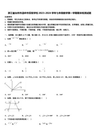 浙江省台州市温岭市实验学校2023-2024学年七年级数学第一学期期末检测试题含解析.doc