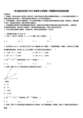 浙江省台州玉环2023年数学七年级第一学期期末综合测试试题含解析.doc