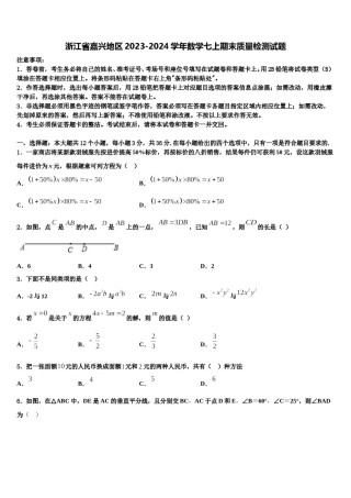 浙江省嘉兴地区2023-2024学年数学七上期末质量检测试题含解析.doc