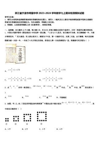 浙江省宁波市明望中学2023-2024学年数学七上期末检测模拟试题含解析.doc