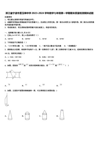 浙江省宁波市董玉娣中学2023-2024学年数学七年级第一学期期末质量检测模拟试题含解析.doc