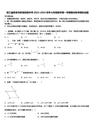 浙江省慈溪市附海初级中学2023-2024学年七年级数学第一学期期末联考模拟试题含解析.doc