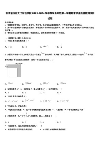 浙江省杭州大江东各学校2023-2024学年数学七年级第一学期期末学业质量监测模拟试题含解析.doc