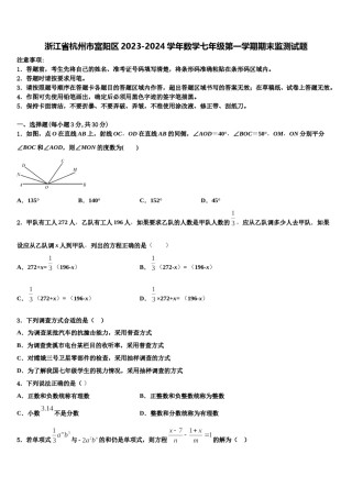 浙江省杭州市富阳区2023-2024学年数学七年级第一学期期末监测试题含解析.doc