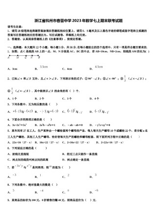 浙江省杭州市春蕾中学2023年数学七上期末联考试题含解析.doc