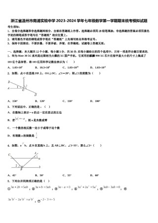 浙江省温州市南浦实验中学2023-2024学年七年级数学第一学期期末统考模拟试题含解析.doc