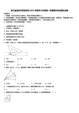 浙江省温州市实验学校2023年数学七年级第一学期期末考试模拟试题含解析.doc