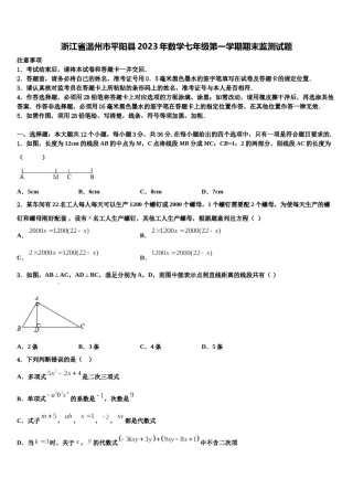浙江省温州市平阳县2023年数学七年级第一学期期末监测试题含解析.doc